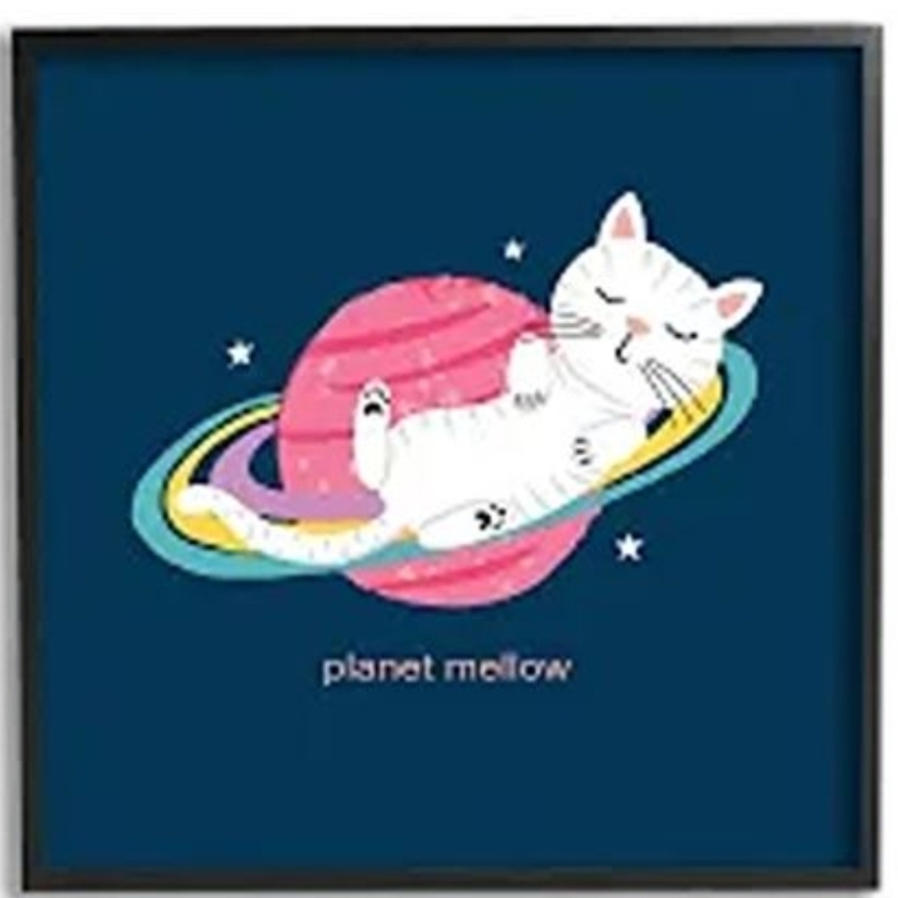 Stupell Industries Planet Mellow Sleepy White Kitty Asleep On Saturns Rings